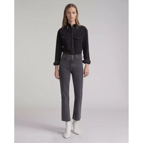 Rag & Bone Women's Dylan Jeans Size 28 Grey Kuro Kick Flare High Rise Denim Crop - Picture 1 of 12